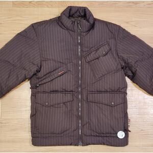 Burton Mens Goose Down Brown Stripe Snowboarding Puffer Jacket Size Small